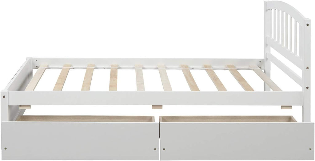 White Double Bed Frame with Storage Drawers and Headboard A3646