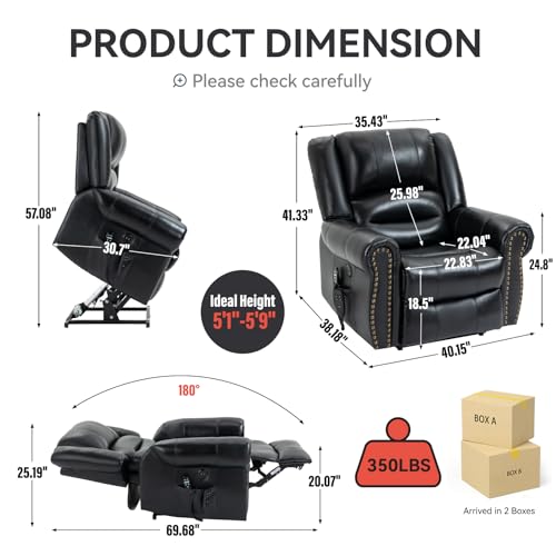 Dual Motor Power Lift Recliner Chair with Massage and Heat, Faux Leather, Brown V8458