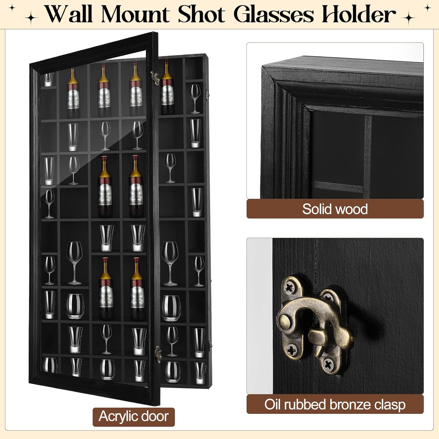 2 Pcs Shot Glass Display Case 50 Slots Wood Holder with Lockable Door S7127