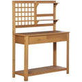 Outsunny Potting Bench Table, Garden Work Bench, Outdoor Wooden Workstation with Tiers of Shelves and Drawer for Patio, Courtyards, Balcony, Brown
