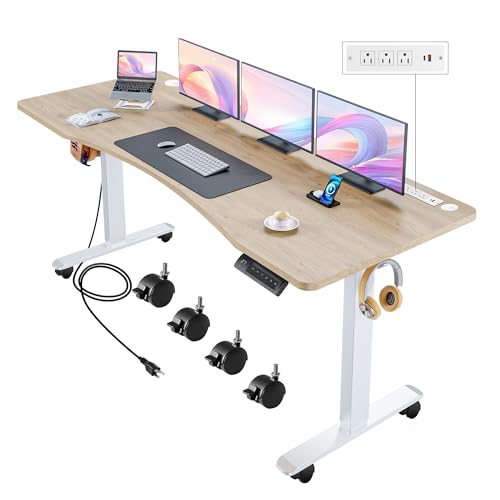 Electric Standing Desk with Charging Station, Oak W842676