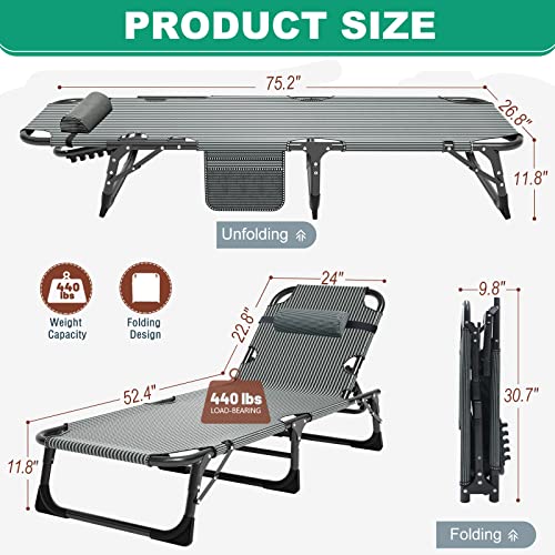 Portable Folding Camping Cot, Adjustable Reclining Chaise with Pillow U54731