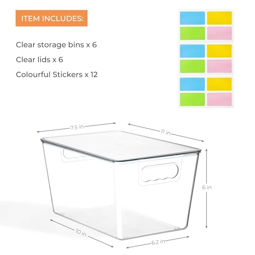 6 Pack Clear Stackable Storage Bins with Lids for Kids Toys J28474