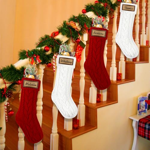 6 Pack Personalized Christmas Stockings 18in Knitted with Leather Patches Red and White F78226