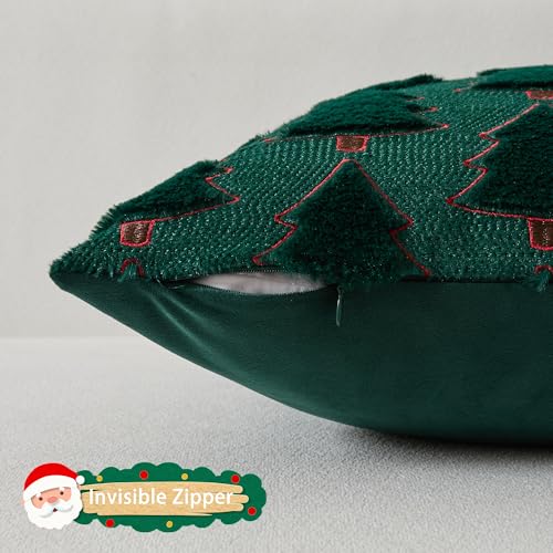 UGASA Star Christmas Decorative Pillow Covers 18x18 Inch Set of 2 Dark Green Q9265