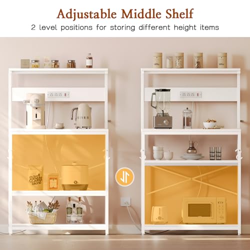SUPERJARE Kitchen Bakers Rack with Power Outlet, Coffee Bar Table, Rustic Brown W637