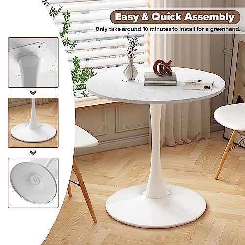 Mid-Century Tulip Round Dining Table for 4-6 People, White O978