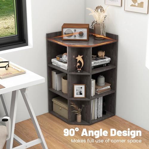 9 Cube Corner Cabinet, 3-Tier Wooden Bookshelf with Charging Station, White E10683