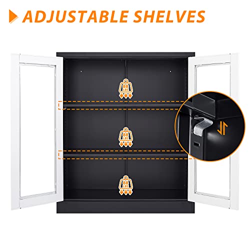 Metal Storage Cabinet with Doors and Shelves, 71" Locking Steel, White L799