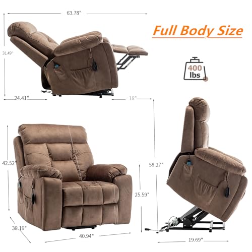Lift Chair Recliner with Massage and Heat, Heavy Duty for Seniors, Brown V12888