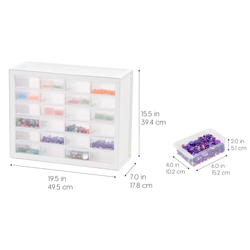 IRIS USA Plastic Drawer Storage Organizer, 24-Drawer Cabinet for Crafts Hardware Tools - Black I685821