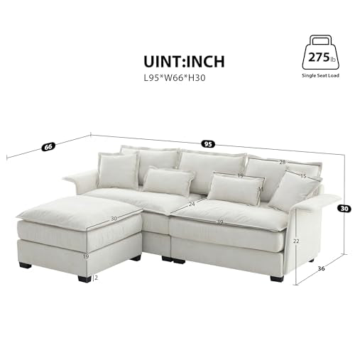 PURLOVE Convertible Sectional Sofa Couch with Ottoman, Dark Grey A15215
