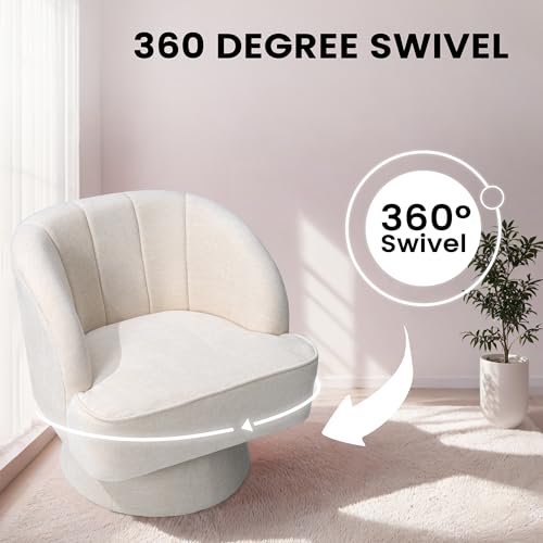 Swivel Barrel Chair Modern 360 Degree Accent Chair Upholstered Linen Fabric for Living Room Bedroom Office (Beige) G6876