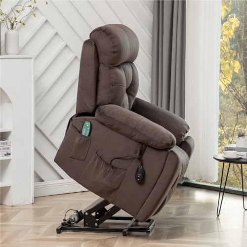 Lift Chair Recliner with Massage and Heat, Heavy Duty for Seniors, Brown V12888