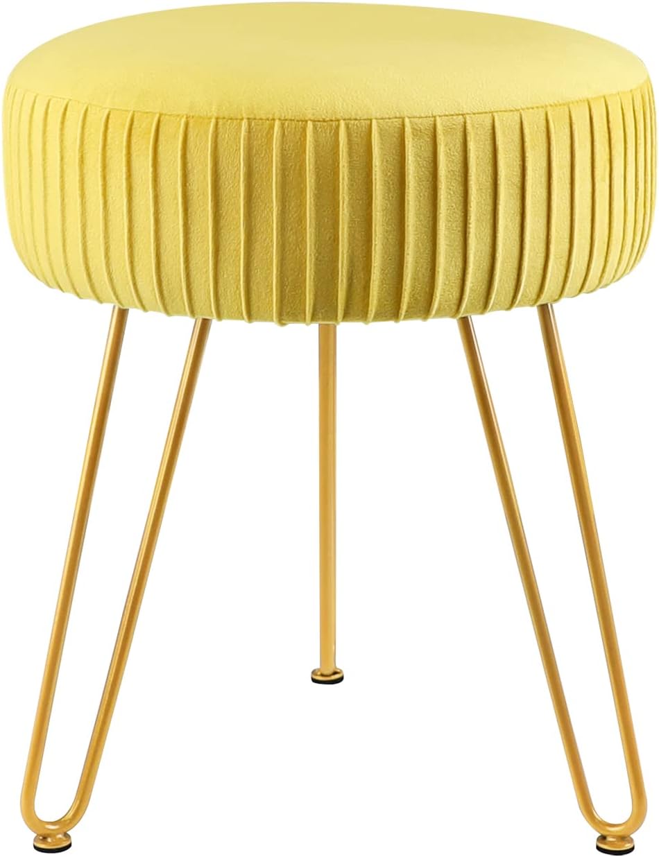 Velvet Vanity Chair with Golden Metal Legs, Yellow P5520
