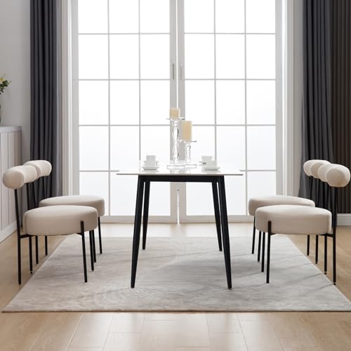 Shunzhi Modern Linen Fabric Upholstered Dining Chairs Set of 2, Beige M62743
