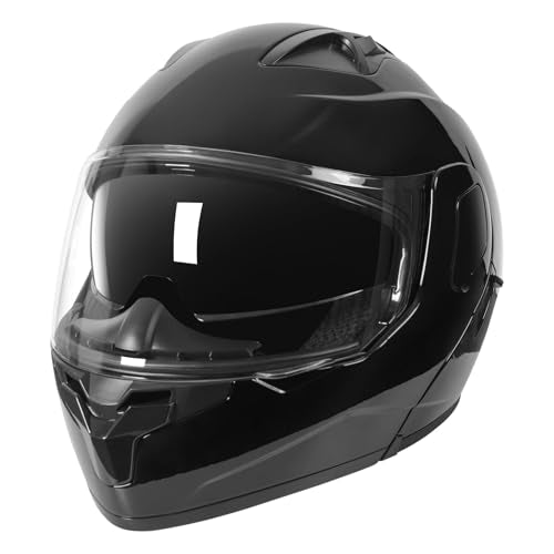 SPARK DOT Modular Flip-Up Dual Visor Motorcycle Helmet (Bright Black, Small) W8778