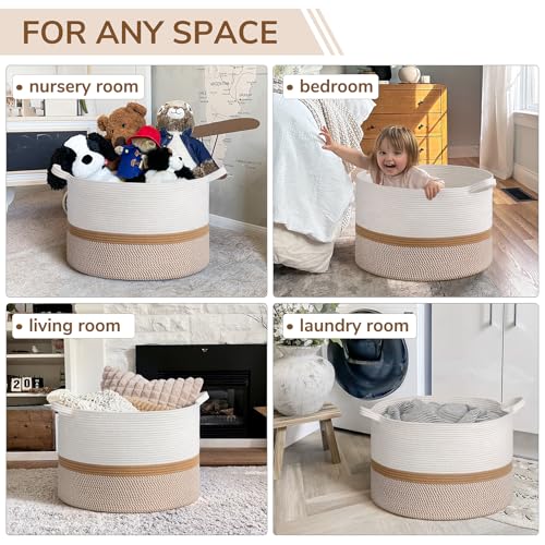 INDRESSME Large Cotton Rope Storage Basket with Handles, 90L Grey R37552