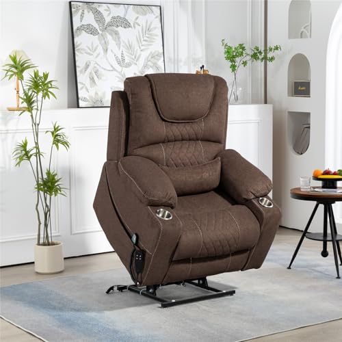 Lift Chair Recliner with Massage and Heat, Heavy Duty for Seniors, Brown V12888