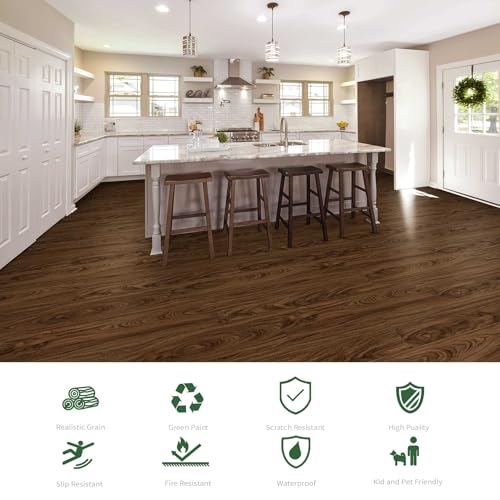 Interlocking Luxury Vinyl Flooring Wood-Look Planks SPC Rigid Core Waterproof Hickory Q852539