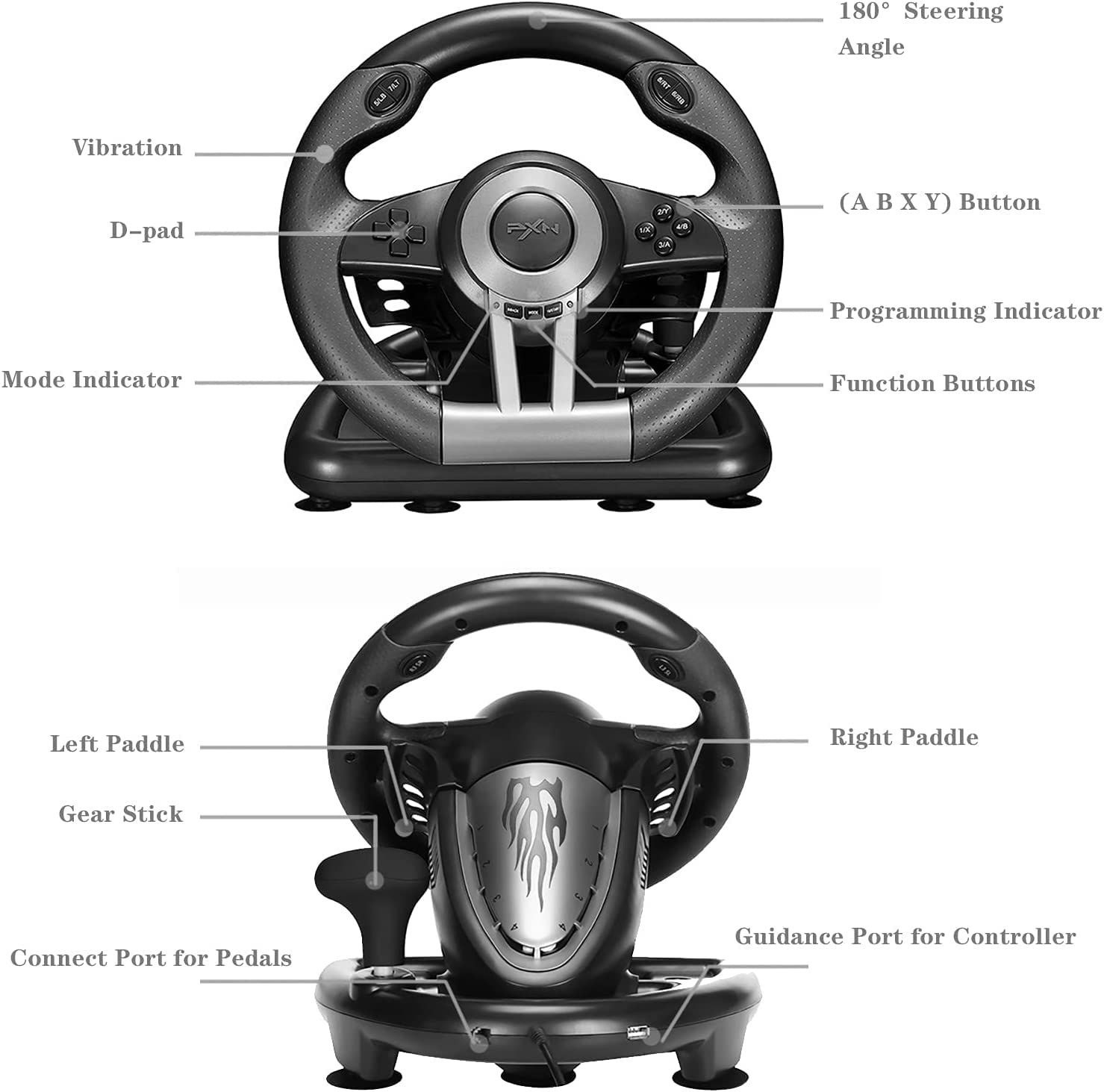 PXN V3II Gaming Steering Wheel with Pedal for PC, PS3, PS4, Xbox One, Xbox Series X/S, N-Switch N852906