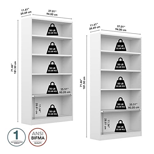 Bush Furniture Universal Tall 5 Shelf Bookcase, Black, Set of 2 B61260