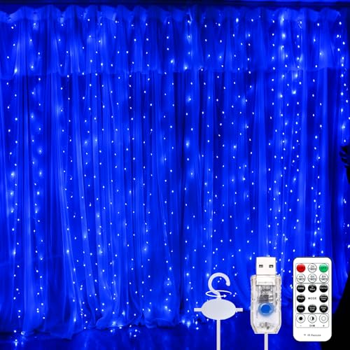 600LED Curtain Lights for Bedroom, Warm White, 8 Modes Y367582