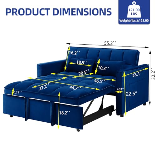3-In-1 Velvet Sleeper Sofa Bed with Adjustable Back, Storage Bag & Pillow U28223