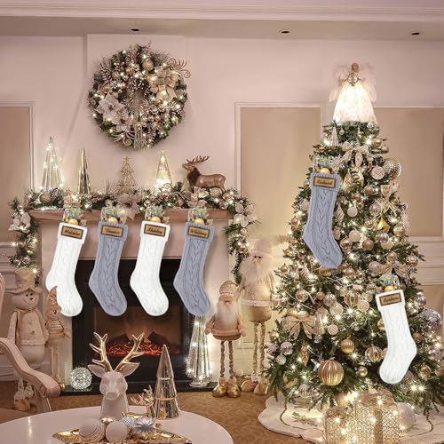 6 Pack Personalized Christmas Stockings 18in Knitted with Leather Patches Red and White F78226