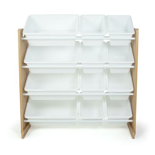 Humble Crew Kids Toy Storage Organizer with 12 Plastic Bins, Grey/White O74556