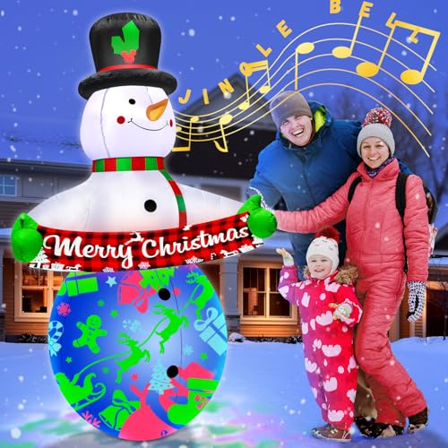 7FT Christmas Inflatables Snowman with Music & 360° Rotation LED Light Indoor Outdoor E158