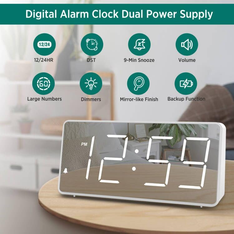 Peakeep Digital Clock with Large Numbers, Dimmers, Battery Backup and USB Port B85078