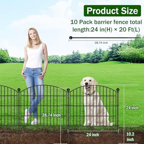 10 Panels No Dig Decorative Garden Fence, Rustproof Metal Dog Fence for Yard U518
