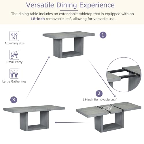 Merax 6-Piece Dining Table Set with 4 Upholstered Chairs & Bench, Extendable Farmhouse Kitchen Furniture X452316