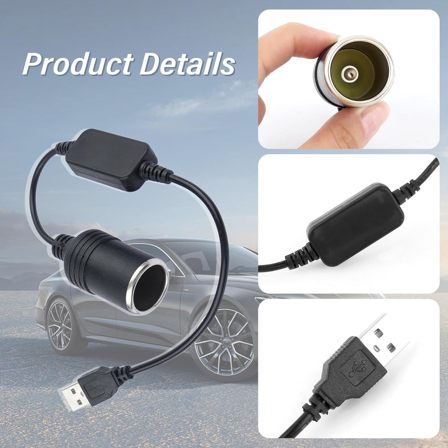 USB to Cigarette Lighter Adapter 12V for Car, Dash Camera, GPS U97148