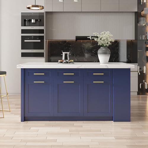 homary 72" Kitchen Island with Storage, White Dining Table with Seating & 3 Drawers H6352