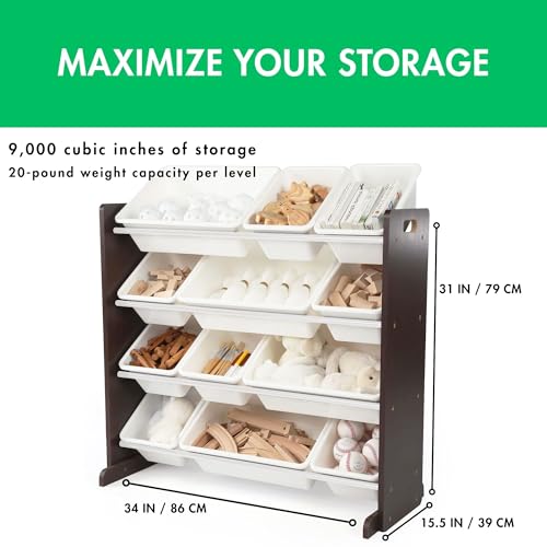 Humble Crew Kids Toy Storage Organizer with 12 Plastic Bins, Grey/White O74556
