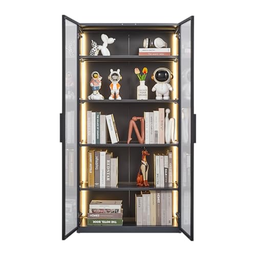 Display Cabinet with Light Strips, 5 Shelves, Glass Door, Floor Standing V67780