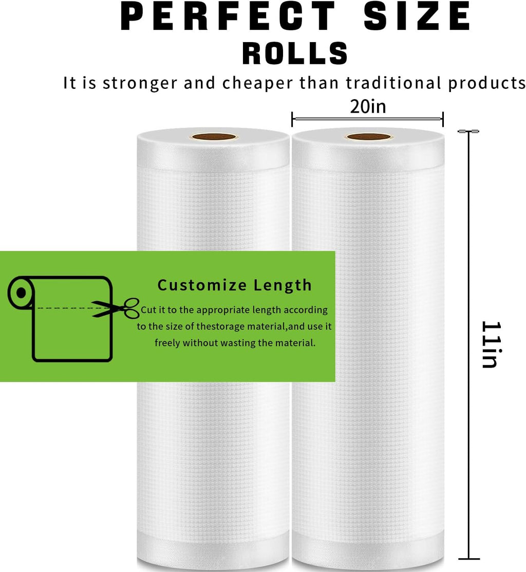 Vacuum Sealer Bags 11"x20' Rolls 2 Pack for Food Saver, BPA Free Z869