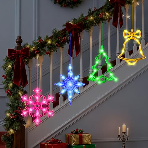 5Pack Christmas Window Lights Snowflake LED with Timer Battery Powered U214