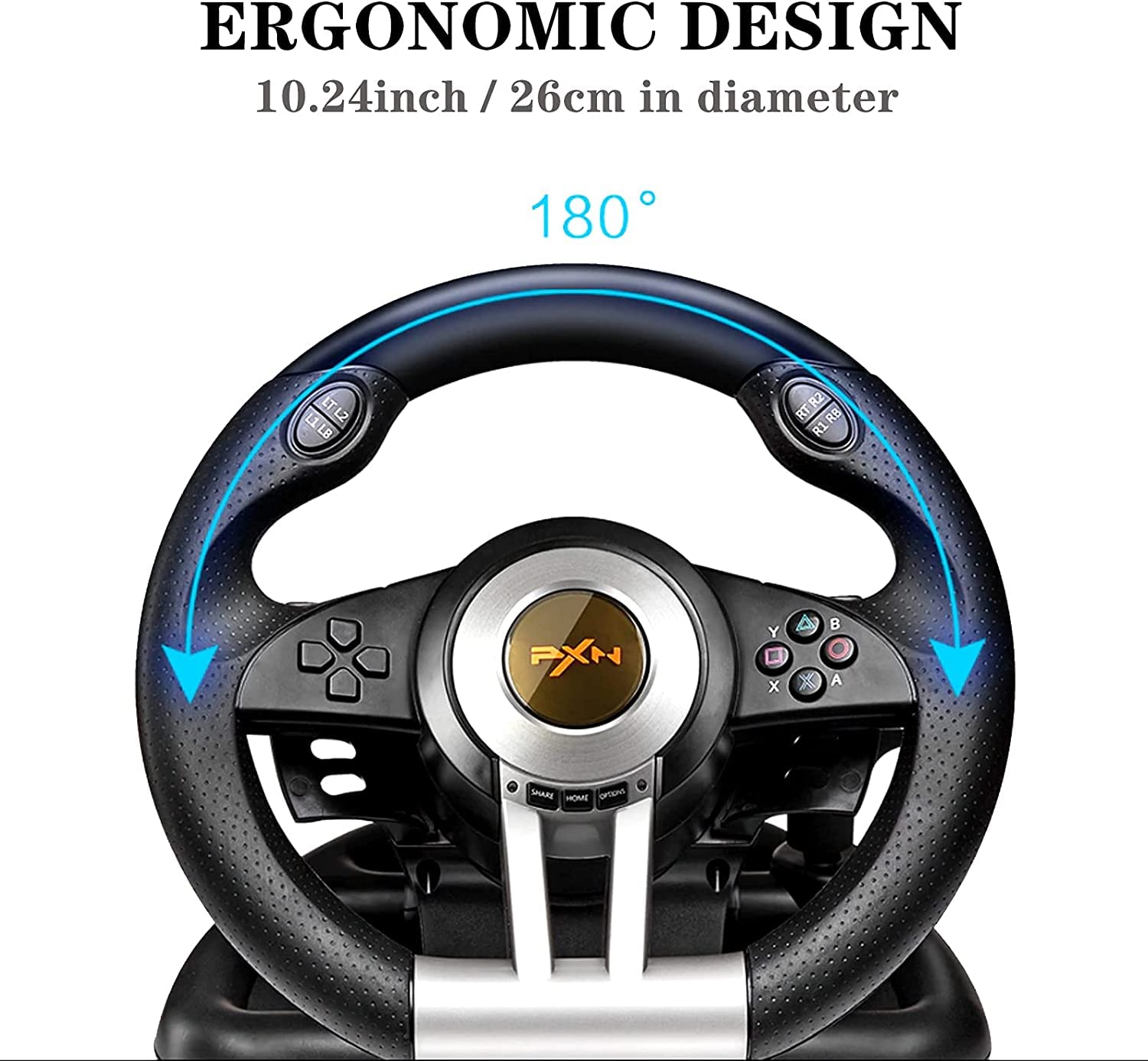 PXN V3II Gaming Steering Wheel with Pedal for PC, PS3, PS4, Xbox One, Xbox Series X/S, N-Switch N852906