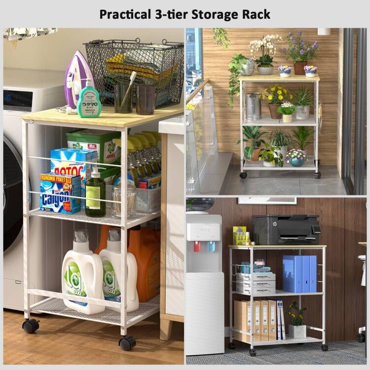 Rolling Kitchen Microwave Cart with Storage, Lockable Wheels S489447