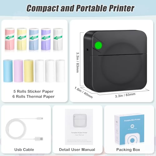 Mini Sticker Printer with 11 Rolls Paper, Bluetooth Inkless, Pink D95489