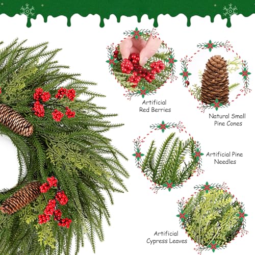 24 Inch Christmas Wreath with Red Bow for Front Door C225