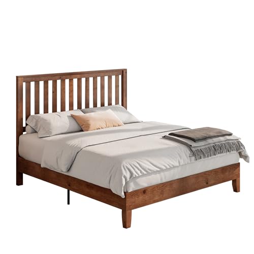 Solid Wood Bed Frame with Headboard, Walnut W144