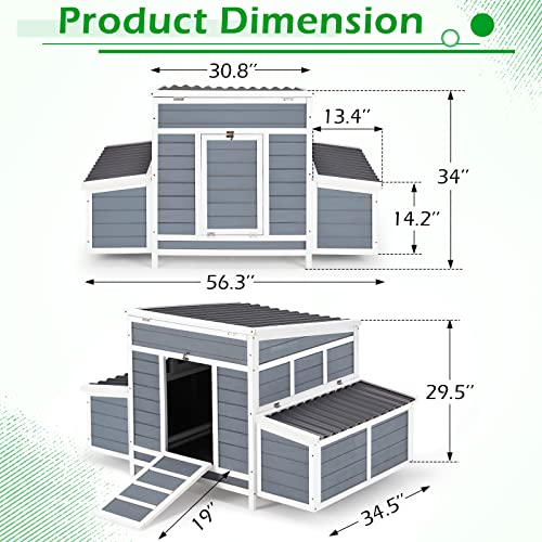 AECOJOY Chicken Coop 56" Wooden Hutch with 6 Nesting Boxes V450