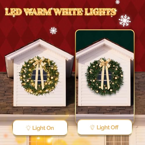 VINGLI 48 Inch Pre-lit Artificial Christmas Wreath with 150 LED Lights T885