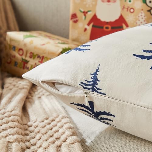 Christmas Pillow Covers Set of 2, 18x18 Inch, Green Winter Tree Print Z3499