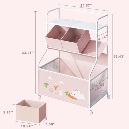 BBLIKE Toy Storage Organizer with Wheels 3-Tier Kids Toy Box White Q363830