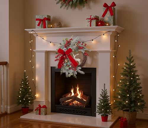 Christmas Wreath for Front Door with Red Bow and Golden Ball H285